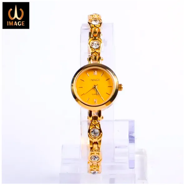 Image Color Fancy Ladies Watches- Stoned Strap (Golden)